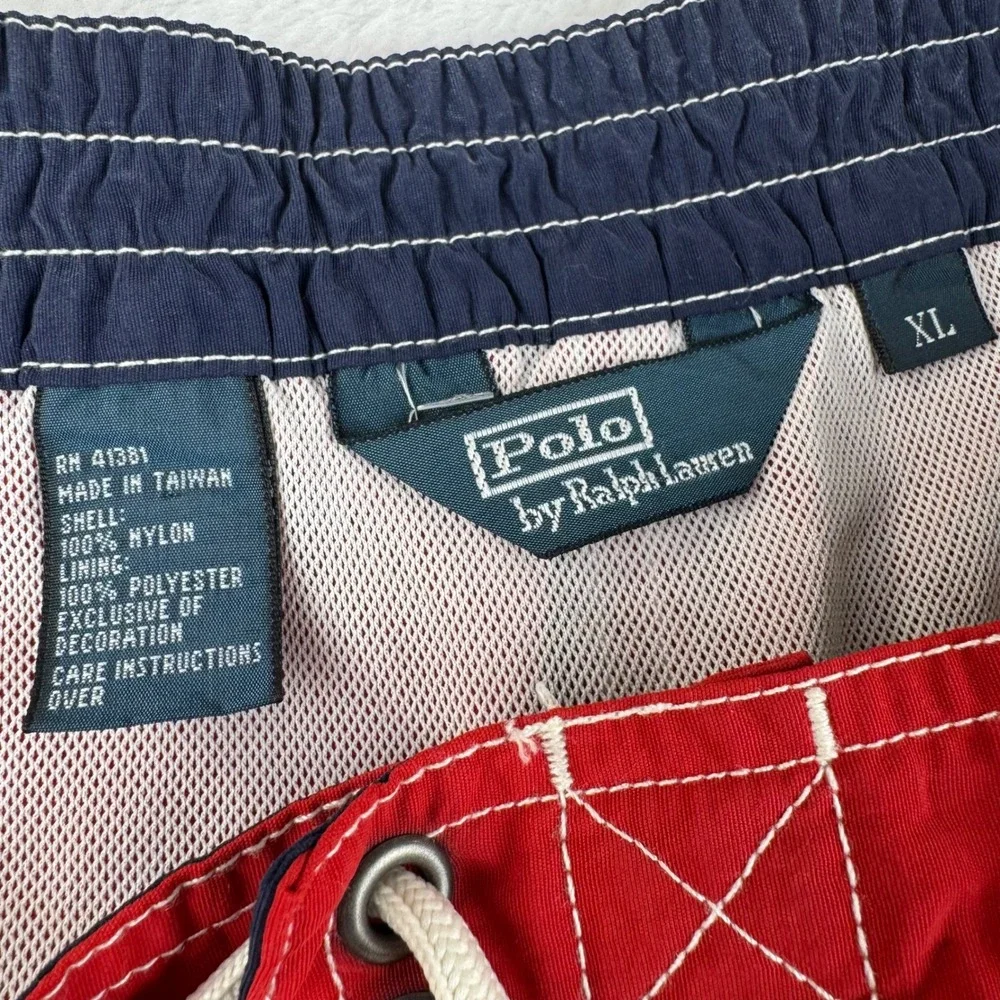 Vintage Polo Ralph Lauren Swim Trunks Men XL Red Board Shorts Cargo Pocket Nylon